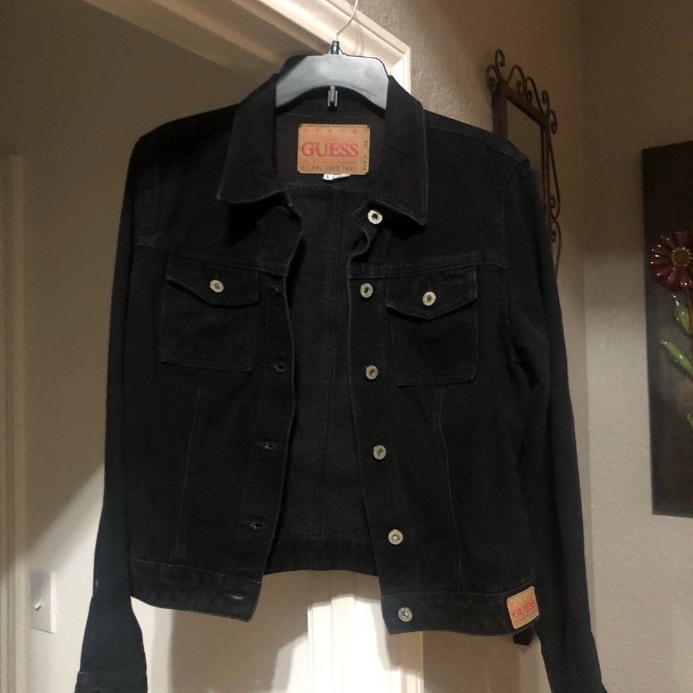 Guess black denim jacket size large